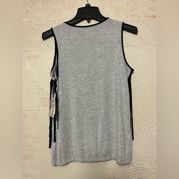 NWT Democracy Gray Tank with black suede looking fringe Size S - Picture 9 of 10